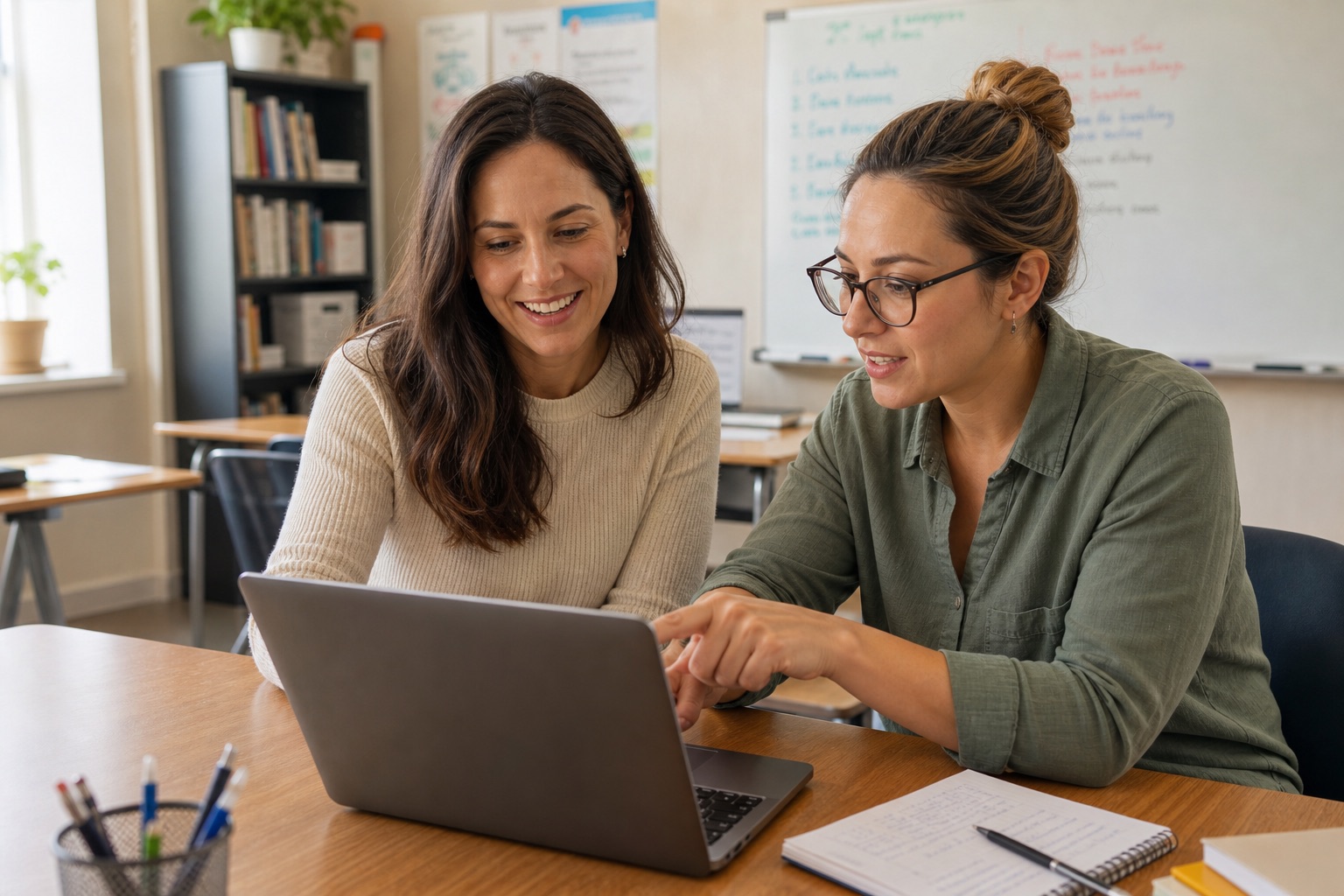 Tutoring center staff reviewing human-guided AI website content