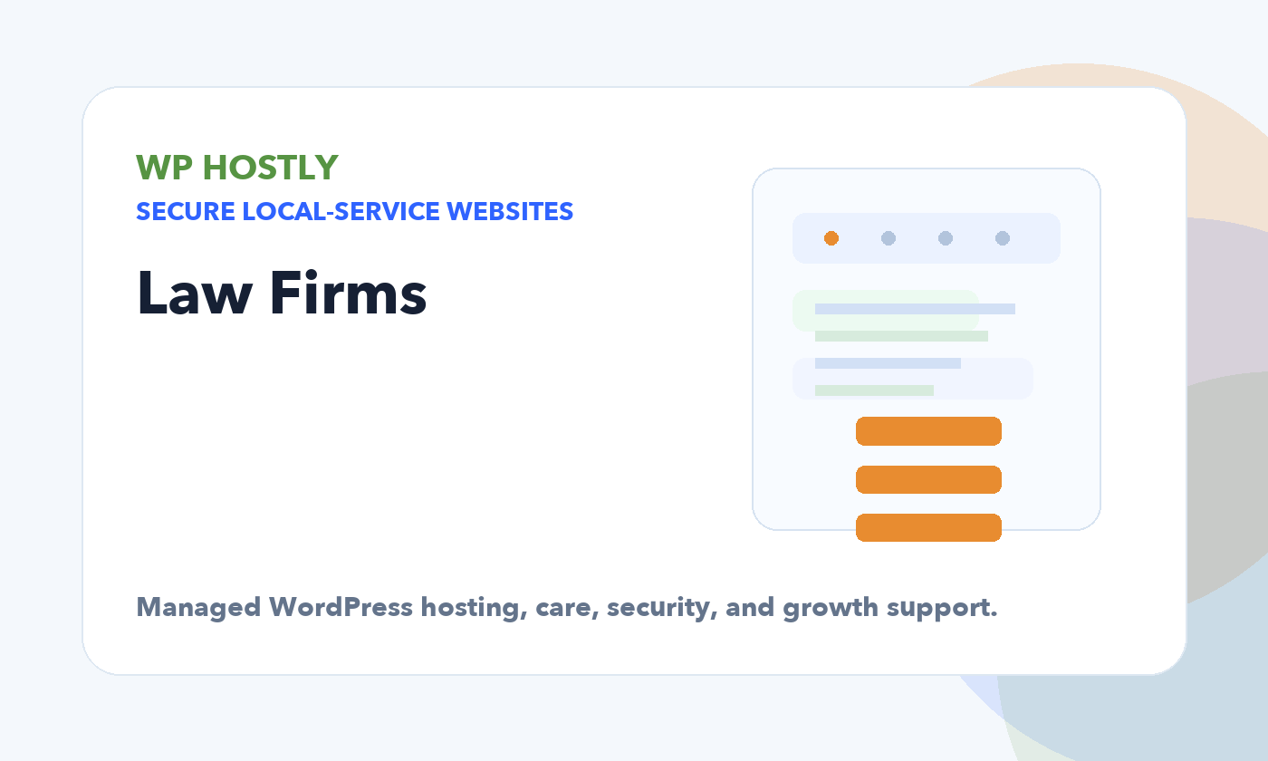 Law Firms Hero graphic for WP Hostly managed WordPress hosting