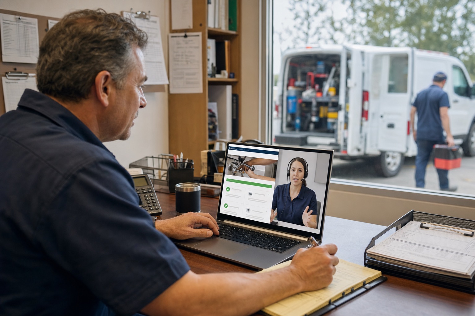 Small business owner discussing managed WordPress support from his office
