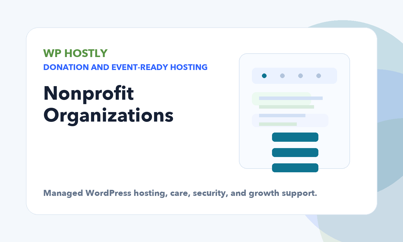 Nonprofit Organizations Hero graphic for WP Hostly managed WordPress hosting