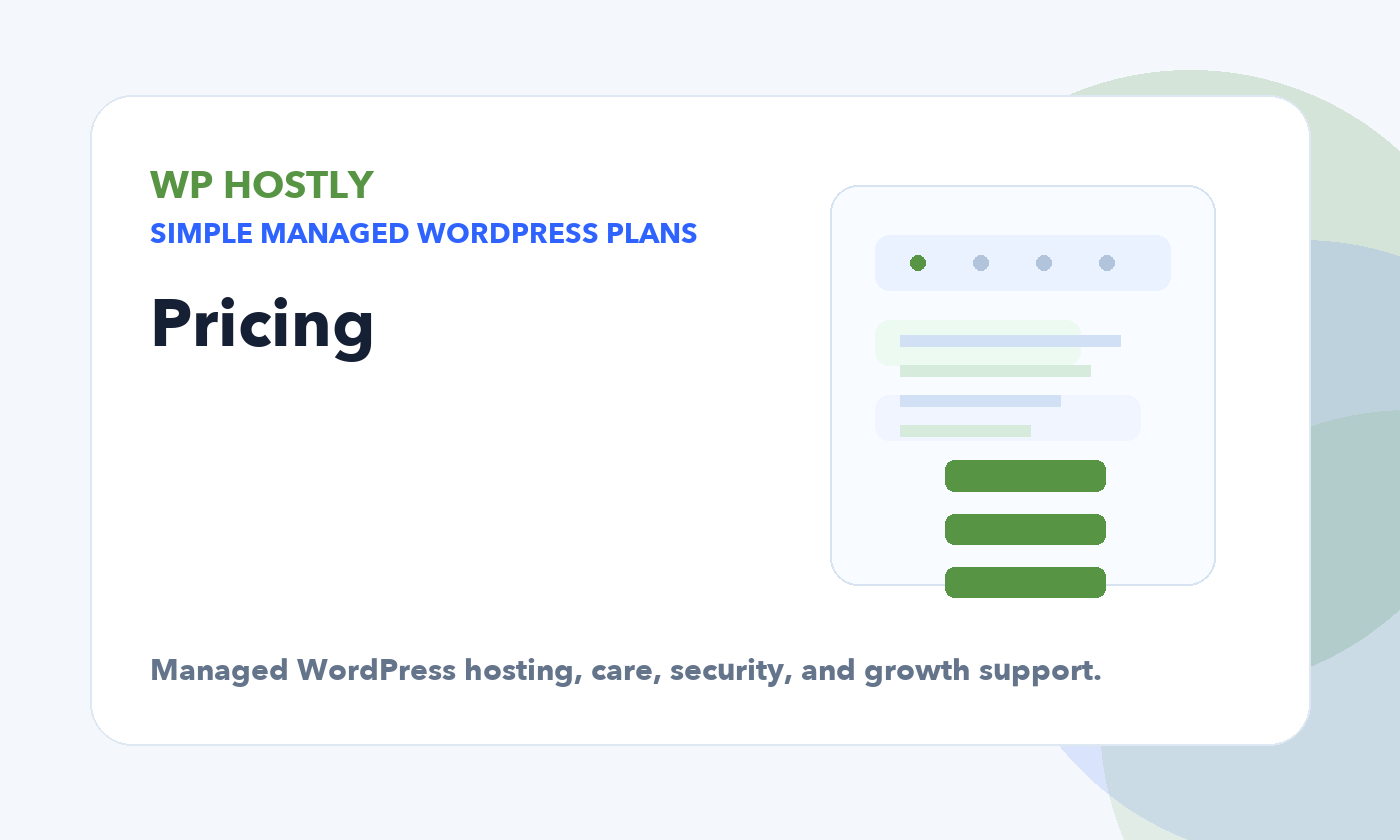 Pricing Hero graphic for WP Hostly managed WordPress hosting