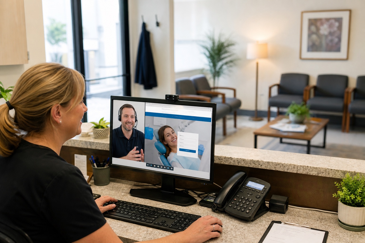 Dental practice manager checking website security and appointment forms